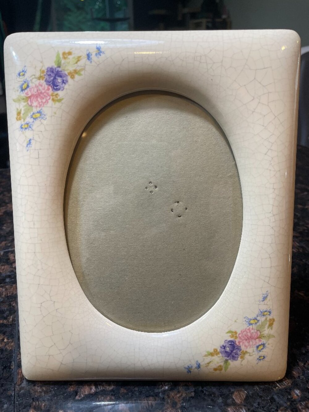 Vintage Intercraft Ceramic Crackle Glaze Oval Floral Photo Frame Shabby Chic